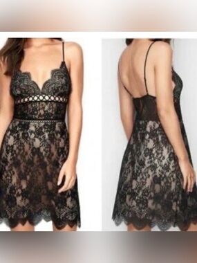 Victorias Secret Medium Dream Angels Black‎ Lace Chemise Slip Lingerie Nightgown